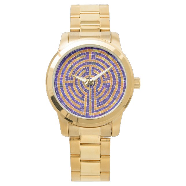 LABYRINT MOSAIK Överdimensionellt guldbandsur Armbandsur (Framsida)