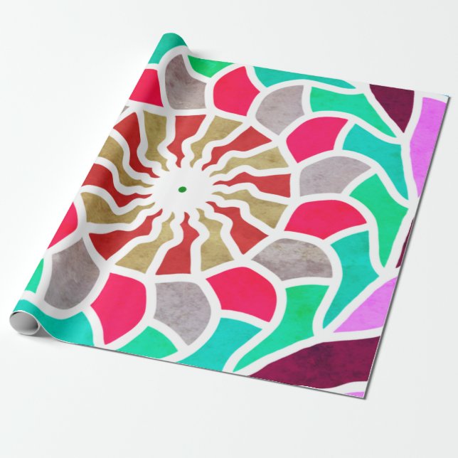 Labyrint Sol Mandala Mönster Presentpapper (Utrullad)