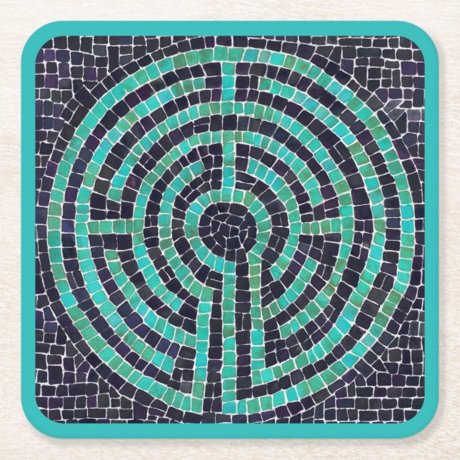 LABYRINTH III Square Papper Underlägg - Turkos Kvadrat (Framsidan)