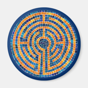LABYRINTH IV Rund Magnet - Blå