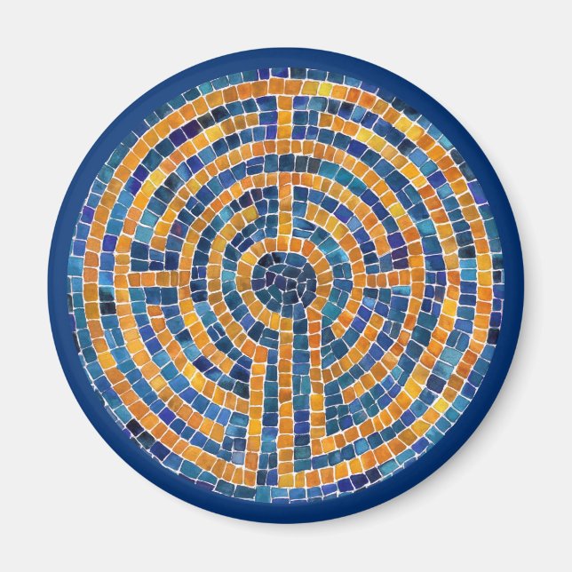 LABYRINTH IV Rund Magnet - Blå (Framsidan)