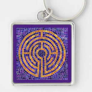 LABYRINTH MOSAIC Premium Square Keychain Fyrkantig Silverfärgad Nyckelring