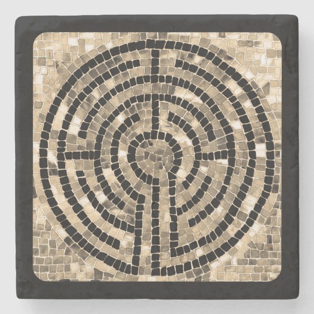 LABYRINTH V Marmor Stenkoaster - Svart Stenunderlägg (Framsidan)