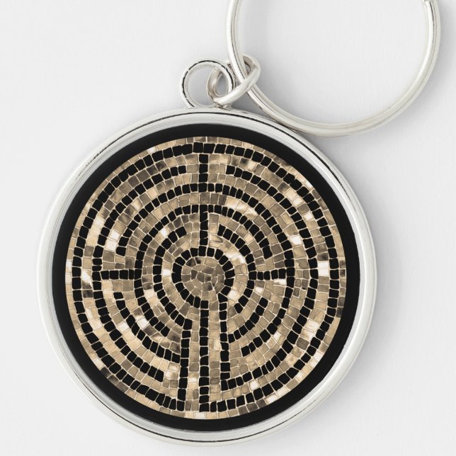 LABYRINTH V Premium Round Keychain Rund Silverfärgad Nyckelring (Framsidan)