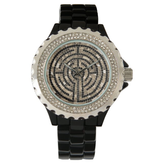 LABYRINTH V Rhinestone Black Enamel Watch Armbandsur (Framsida)