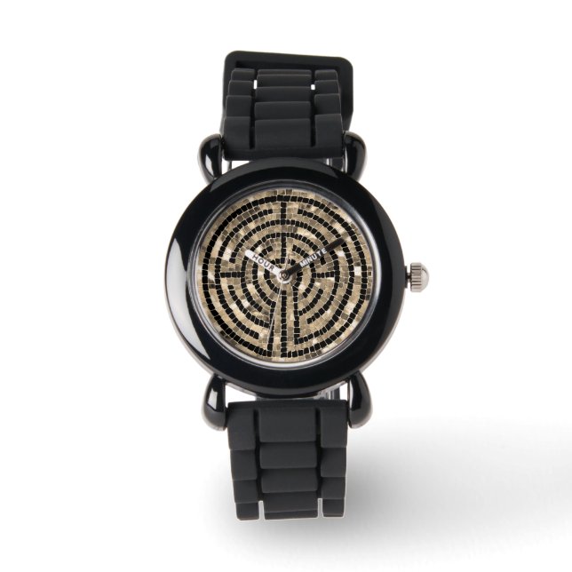 LABYRINTH V Svart silikonur Armbandsur (Framsida)