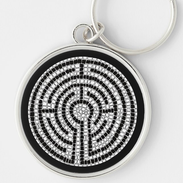 LABYRINTH VII Premium Round Keychain Rund Silverfärgad Nyckelring (Framsidan)