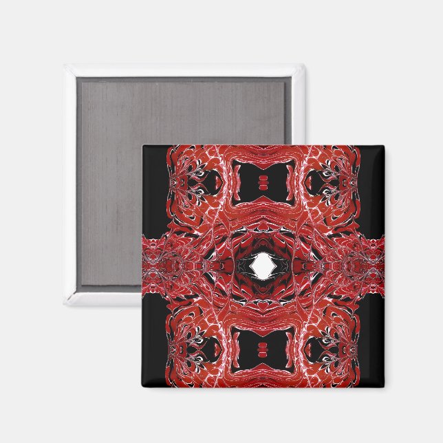 Labyrinthine Abstract Red Black White Fluid Art Magnet (Front/Back)
