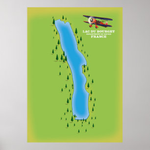 Lac du Bourget, frankrike, karta. Poster