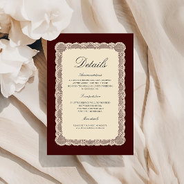 Lace Burgundy Wedding Details Enclosure Card Tilläggskort