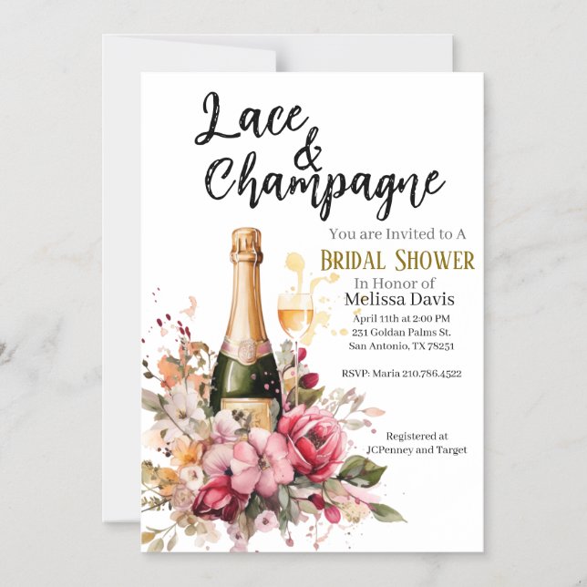 Lace & Champagne Bridal Shower Invitation Magnetisk Inbjudningskort (Framsida)