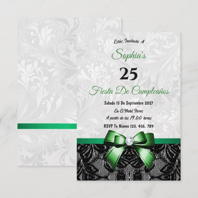 Lace & Damask Födelsedag Inbjudningar (Fram/baksida)