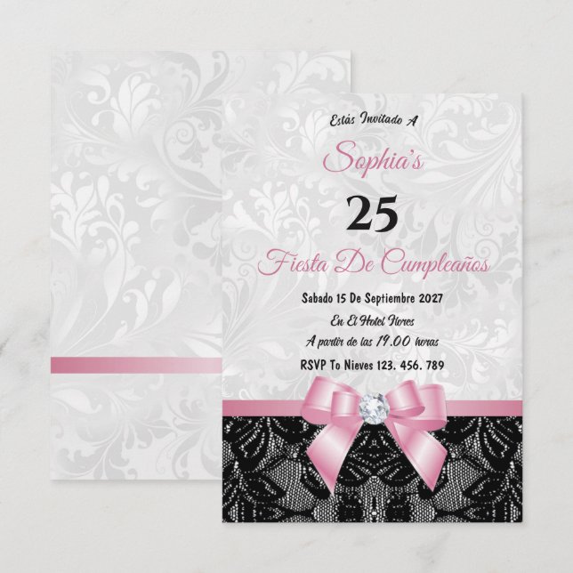 Lace & Damask Födelsedag Inbjudningar (Fram/baksida)