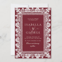 Lace Deep red Old Money Wedding Inbjudningar