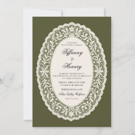 Lace Doily Olive Green Wedding Invitation Inbjudningar