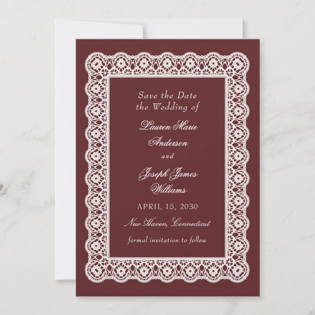 Lace Doily Vintage Style Photo Wedding Spara Datumet (Framsida)