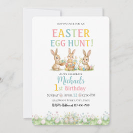 Lace Easter Egg Hunt Boy First Birthday Invitation Inbjudningar