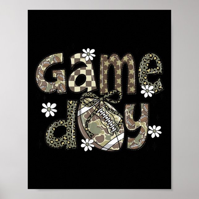 Lace Football Coquette Bow Camouflage Checkered Ga Poster (Framsidan)