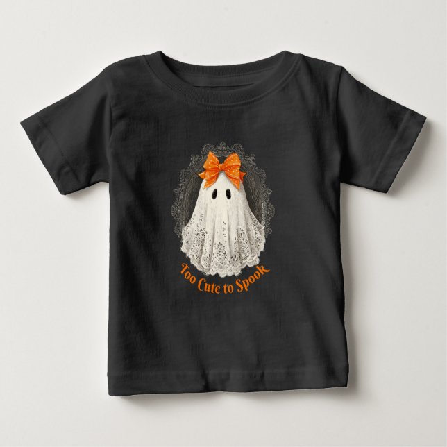 Lace Ghost in Orange Bow Ornate Frame Design T Shirt (Framsida)