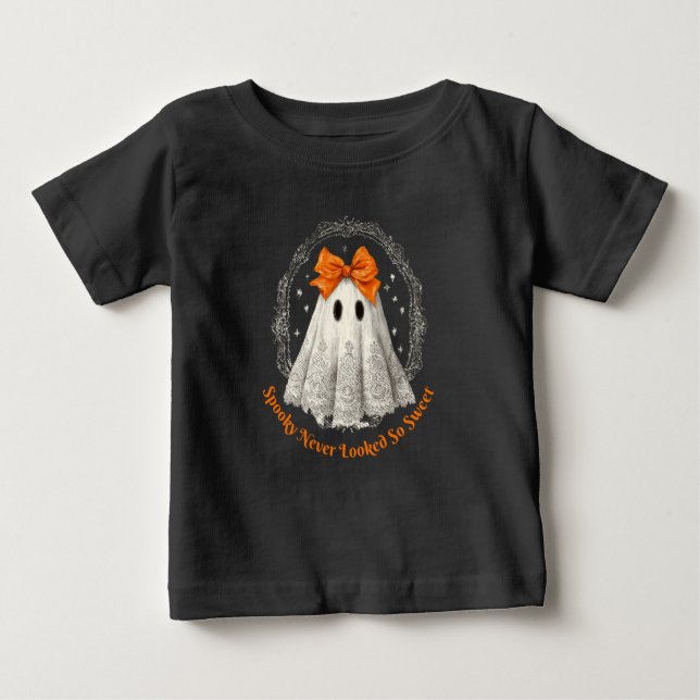 Lace Ghost with Bow in Wreath and Stars T Shirt (Framsida)