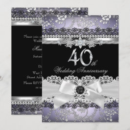 Lace Pärlbandsbåge Silver Lila 40-årsjubileum Inbjudningar