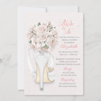 Lace Shoe with Bouquet Bridal Shower Invitation Inbjudningar