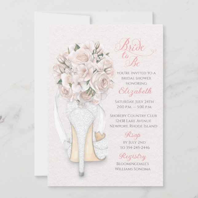 Lace Shoe with Bouquet Bridal Shower Invitation Inbjudningar (Framsida)