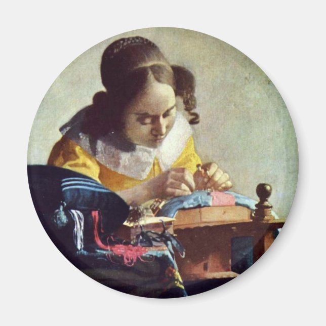 Lacemaker, Français La Dentelière, av Vermeer Magnet (Framsidan)
