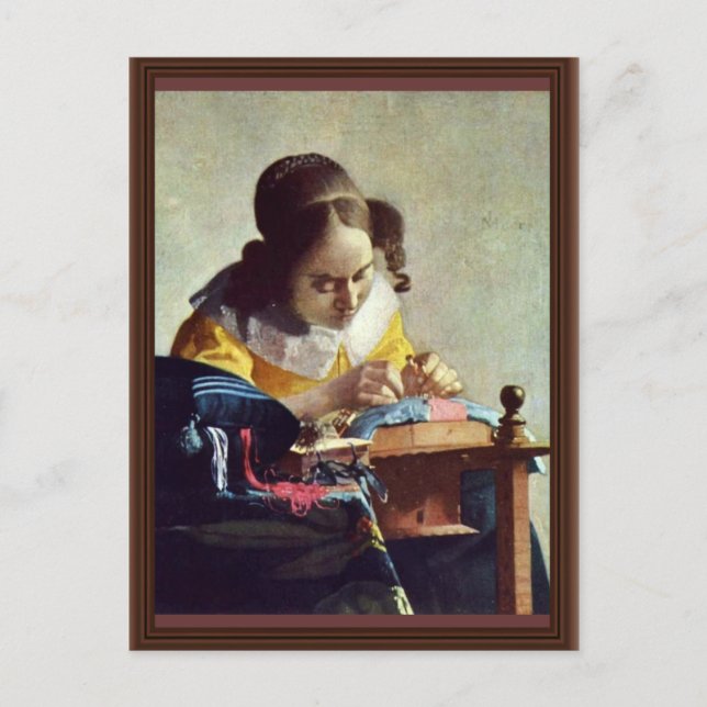 Lacemaker, Français La Dentelière, av Vermeer Vykort (Framsida)