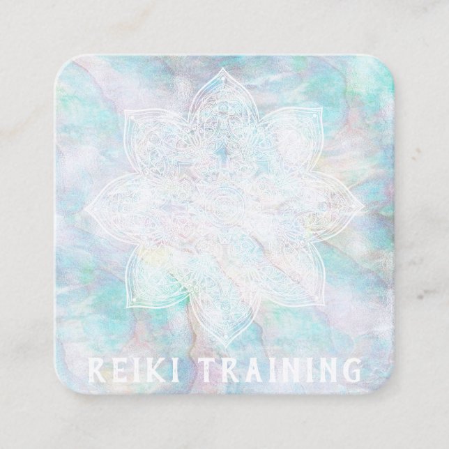 *~* Lacey White Mandala Blue Rosa Gult Pastel Fyrkantigt Visitkort (Framsida)