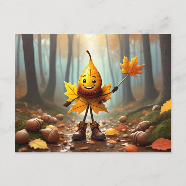 Lachendes Männlein als Herbstblatt Vykort (Framsida)