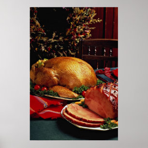 Läcker bakad skinka, stekkalkon poster