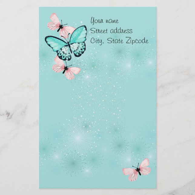 Läcker fjärilspersonlig brevpapper (Framsida)