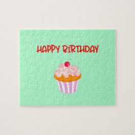 Läcker muffin för grattis på födelsedagen på grönt pussel