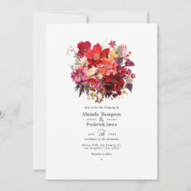 Läcker röd blomsterbröllopsinbjudan