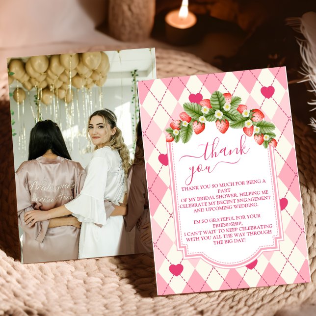 Läcker skär jordgubbsrosa bröllopsdusch tack kort (Skapare uppladdad)