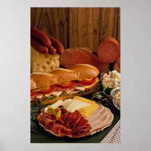 Läcker ubåtsmörgås med kött och ost poster