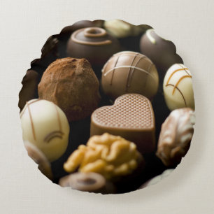 Läckra chokladpralines rund kudde
