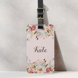 Läckra rosa blommor anpassat namn bagagebricka