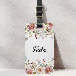 Läckra rosa blommor Vit anpassad namn Bagagebricka