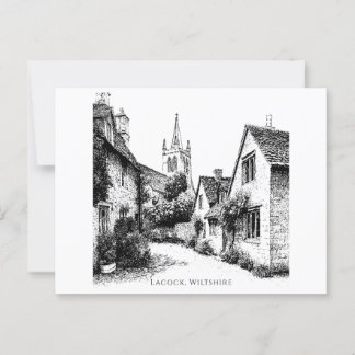 Lacock Village Sketch, Wiltshire England Vykort