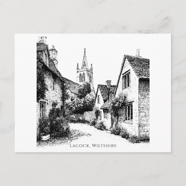 Lacock Village Sketch, Wiltshire England Vykort (Framsida)
