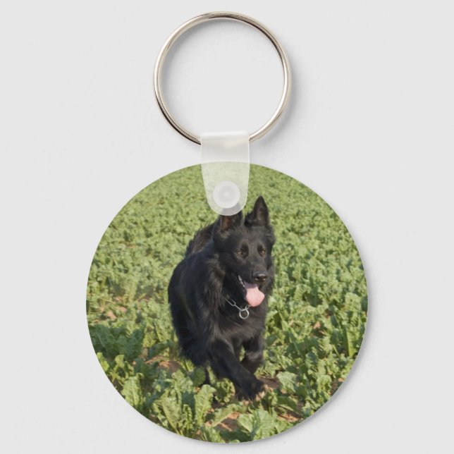 Lacquer Black German Shepherd Nyckelring (Framsida)
