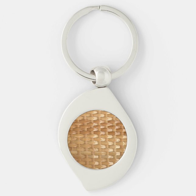 Lacquer Wicker Basketweave Struktur Swirl Silverfärgad Nyckelring (Framsidan)