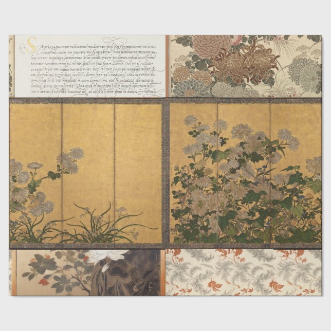 Lacquered Chrysanthemums Coromandel Skärm Presentpapper (Seam)