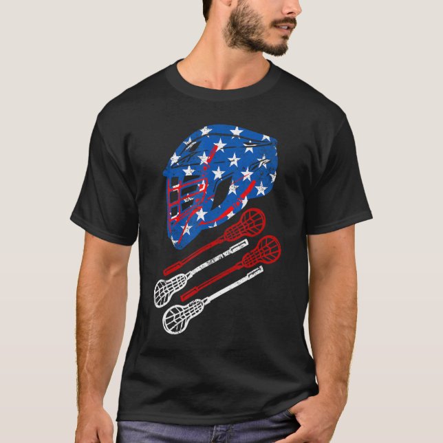 Lacrosse 4:e juli-amerikanska Flagga T Shirt (Framsida)