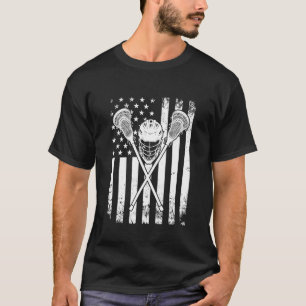 Lacrosse American Flagga Kor Lacrosse Sticks Manar T Shirt