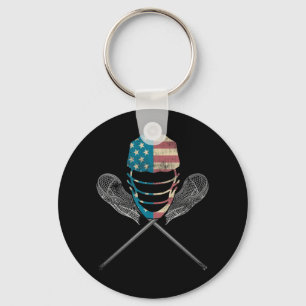 Lacrosse American Flagga Lax Helmet and Stick Nyckelring