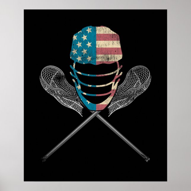 Lacrosse American Flagga Lax Helmet and Stick Poster (Framsidan)