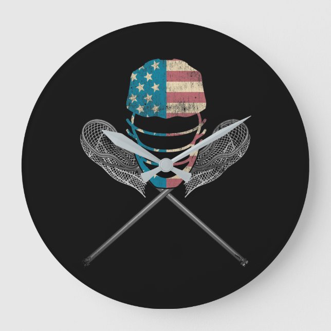 Lacrosse American Flagga Lax Helmet and Stick Stor Klocka (Framsida)